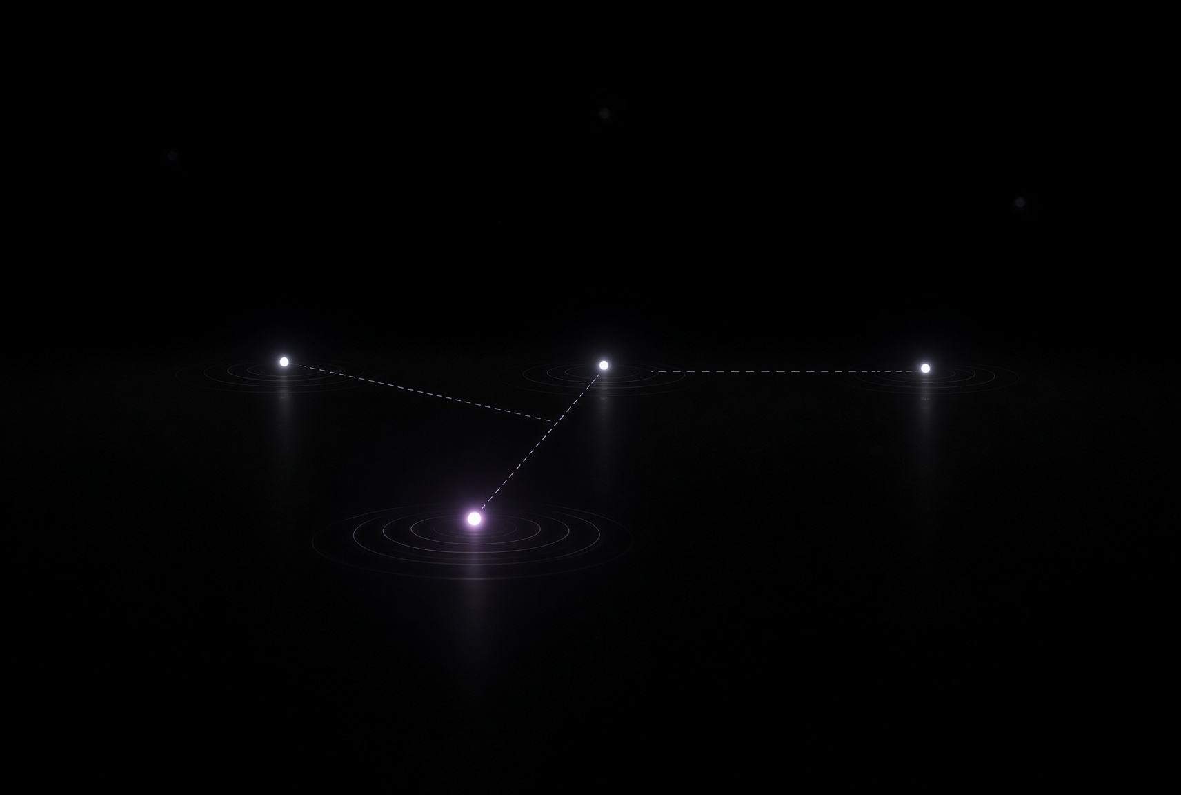 Points of light connected by dotted lines across a dark field